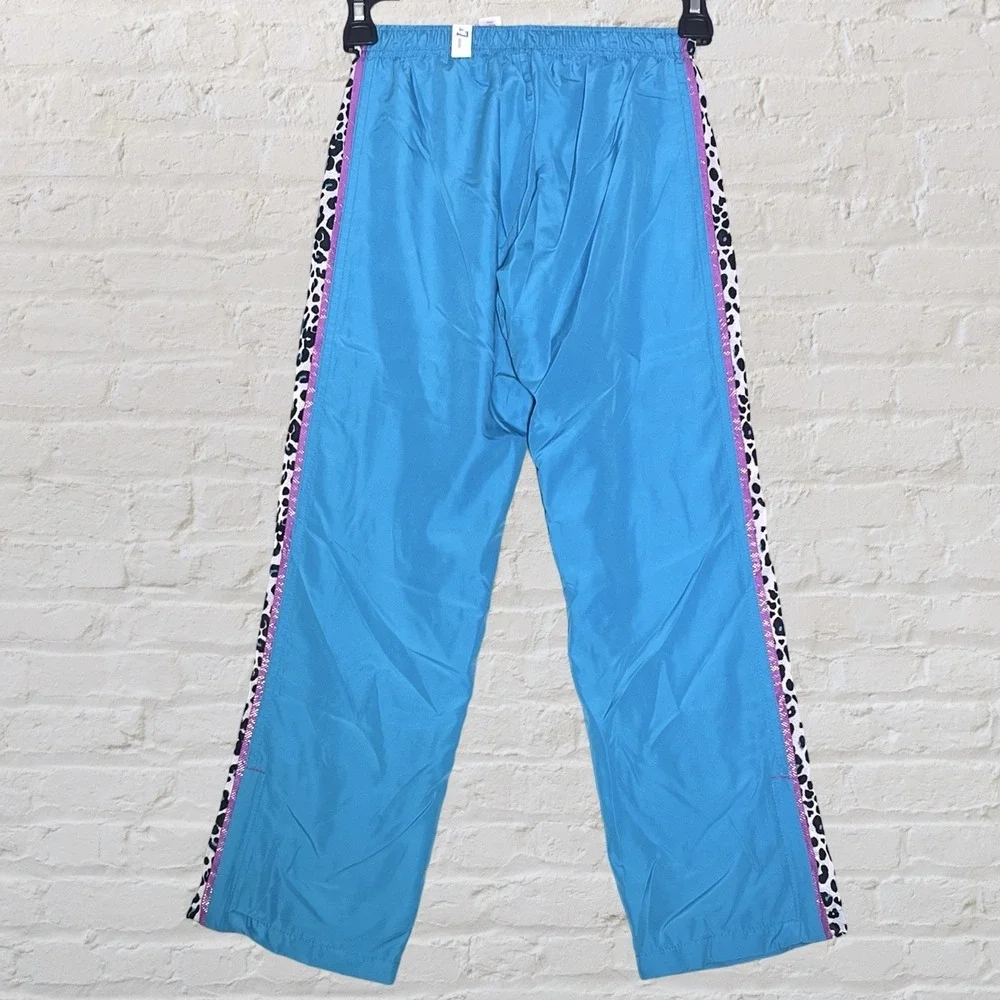 Justice Girls Blue Athletic Track Pants Purple Trim Leopard Print‎ Size 7 NWT